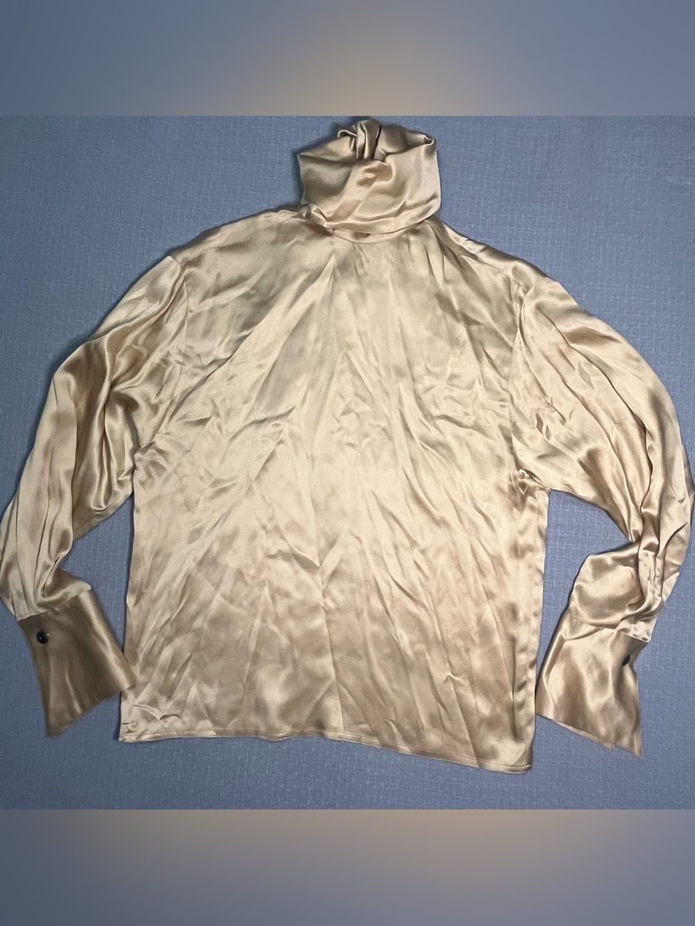 Max Mara Silk Tie-Neck Scarf Blouse Champagne Gold Made in Italy - Size US 2